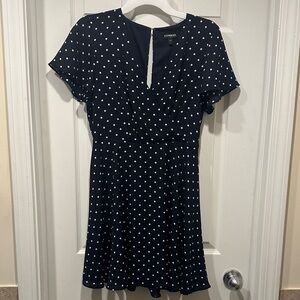 Express Navy and White Polka Dot Mini Dress